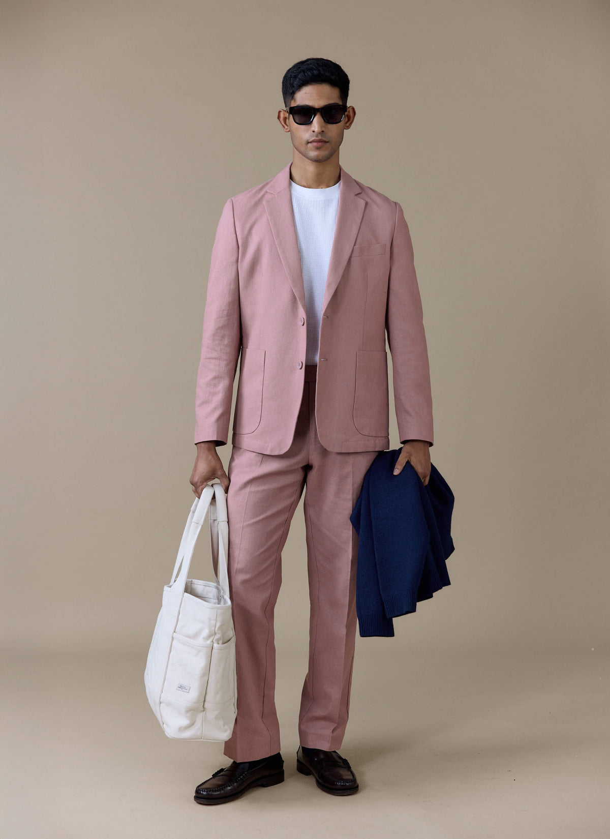 Men's Dusty Pink Tailored Trousers - Linen Blend | Percival Smart Buy