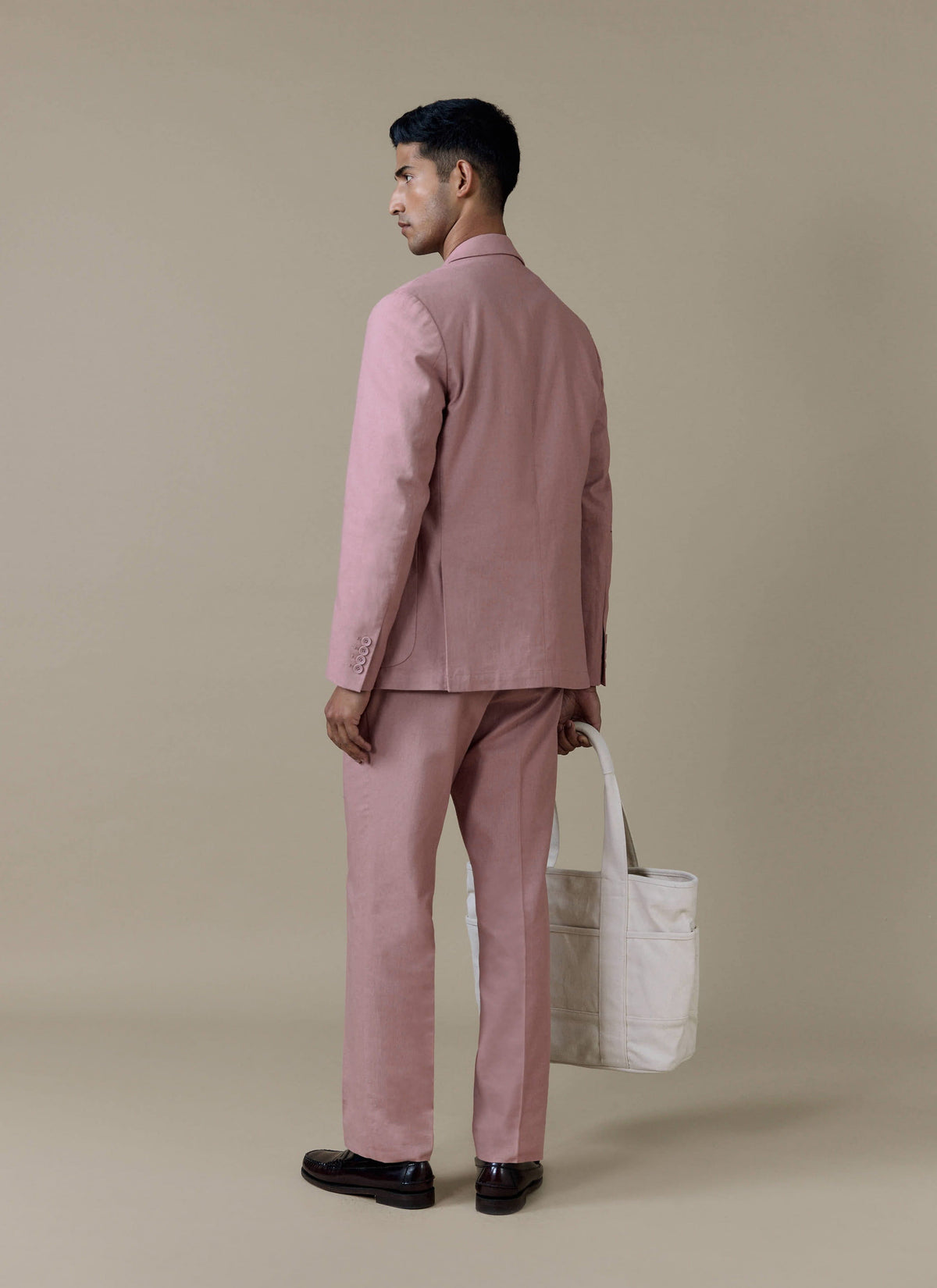 Men's Dusty Pink Tailored Trousers - Linen Blend | Percival Smart Buy