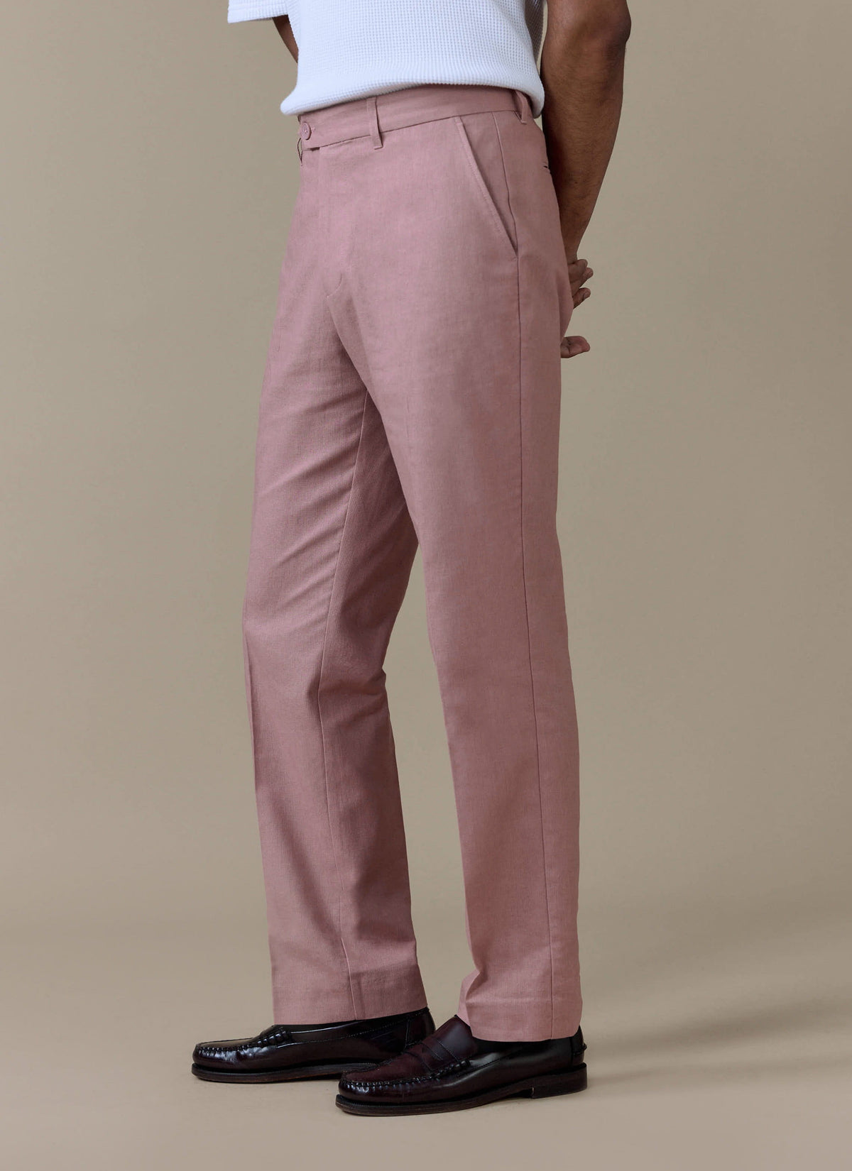 Men's Dusty Pink Tailored Trousers - Linen Blend | Percival Smart Buy
