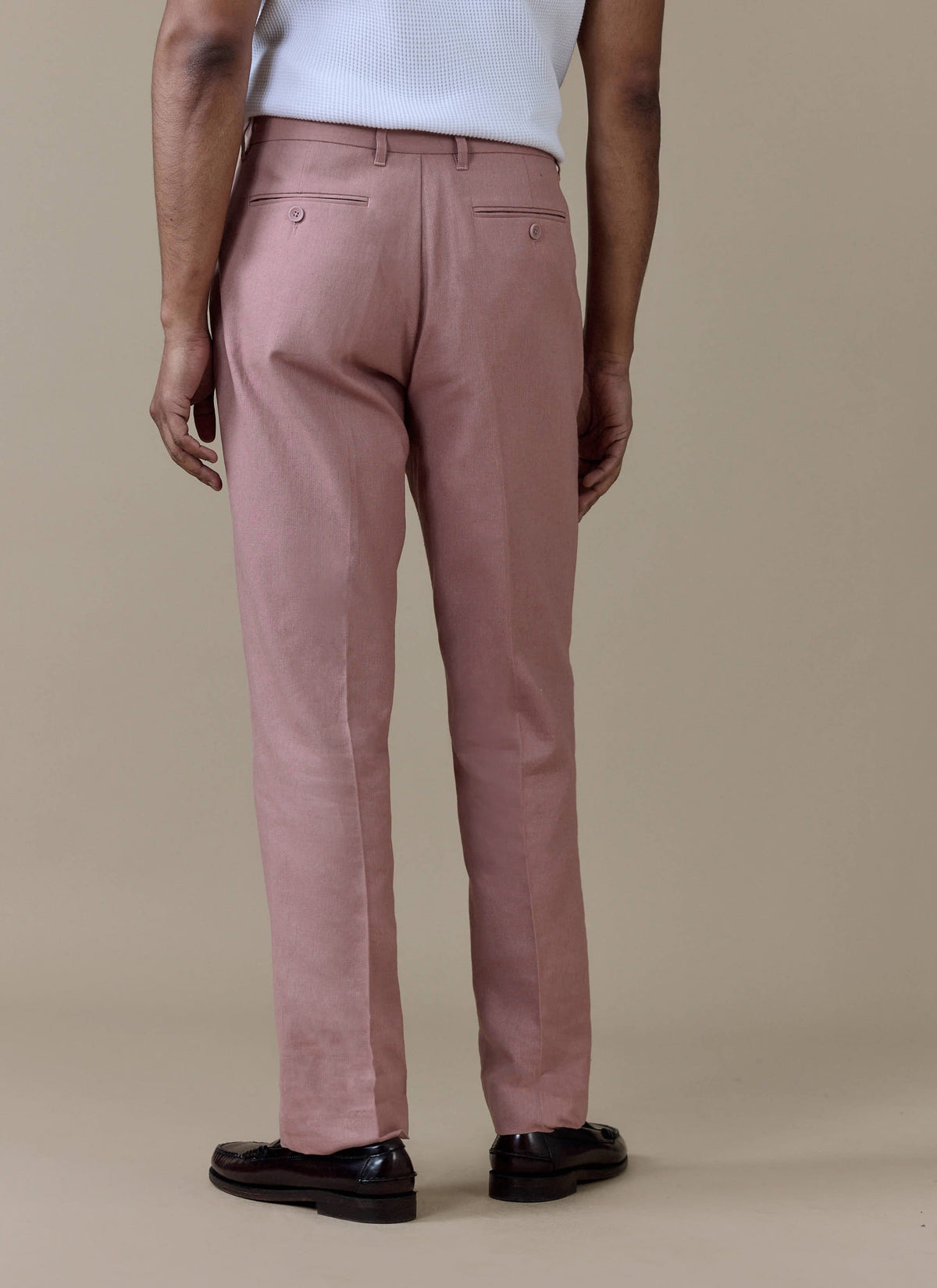 Men's Dusty Pink Tailored Trousers - Linen Blend | Percival Smart Buy