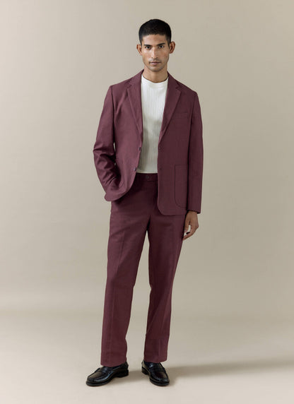 Men's Burgundy Tailored Blazer - Linen Blend | Percival Quality