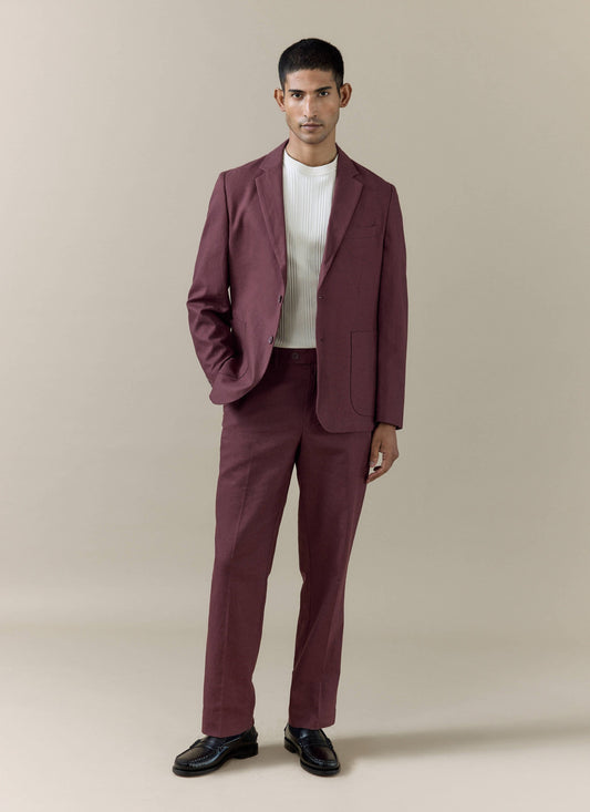 Men's Burgundy Tailored Blazer - Linen Blend | Percival Quality