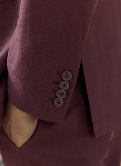 Men's Burgundy Tailored Blazer - Linen Blend | Percival Quality