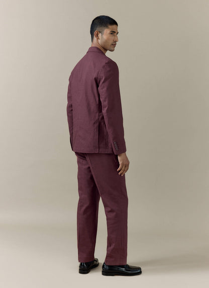 Men's Burgundy Tailored Blazer - Linen Blend | Percival Quality