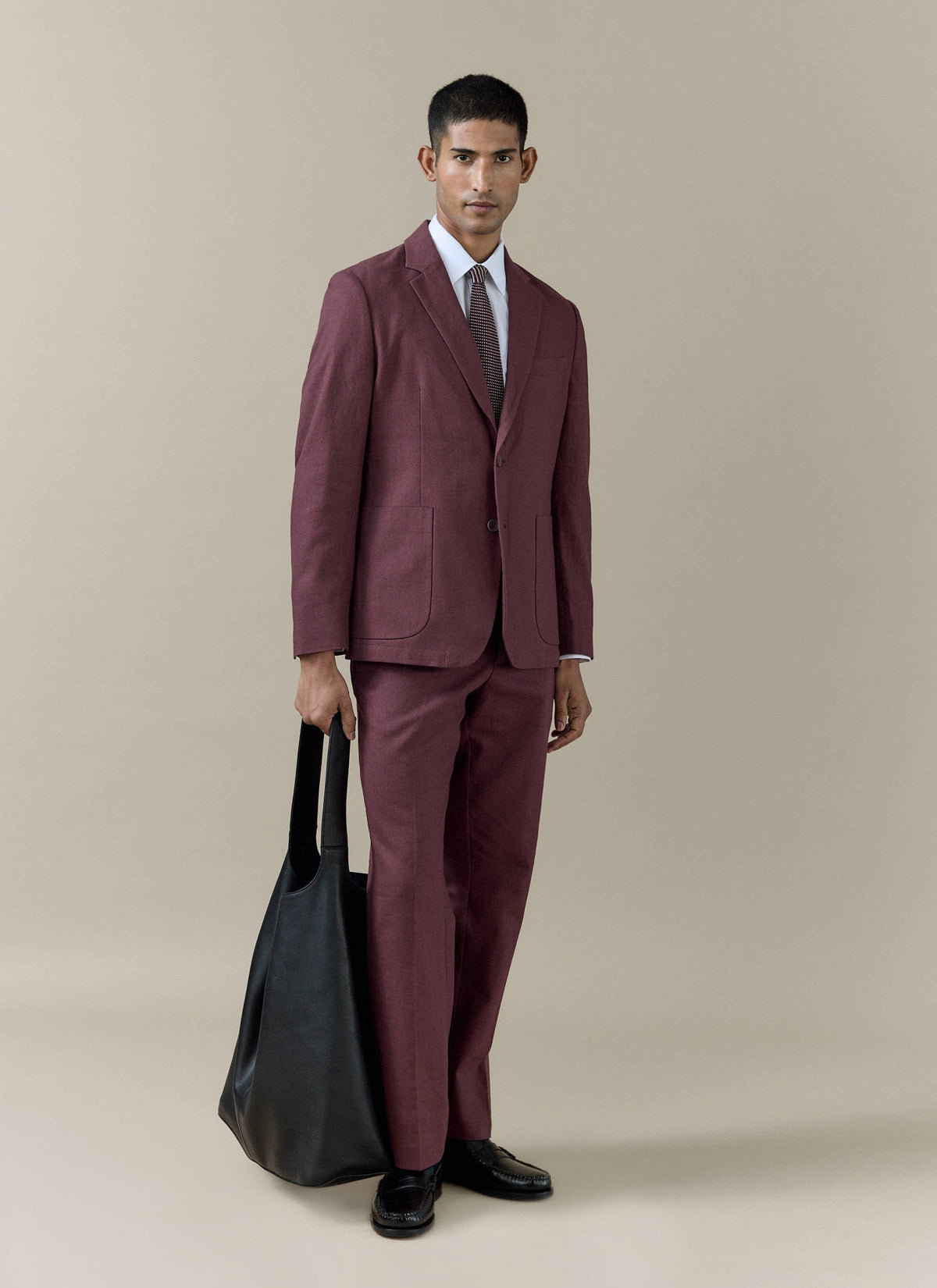 Men's Burgundy Tailored Blazer - Linen Blend | Percival Quality