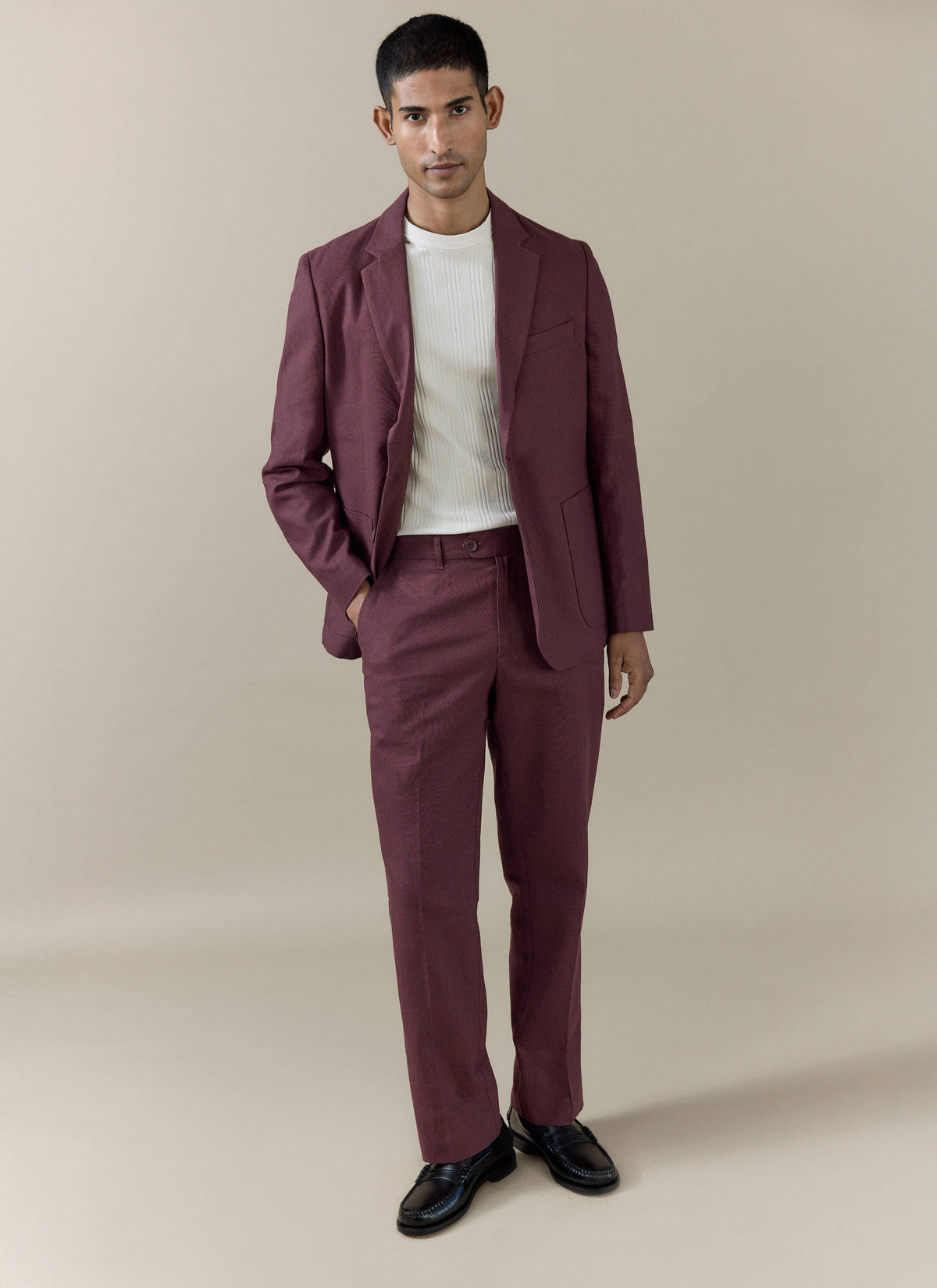 Men's Burgundy Tailored Blazer - Linen Blend | Percival Quality