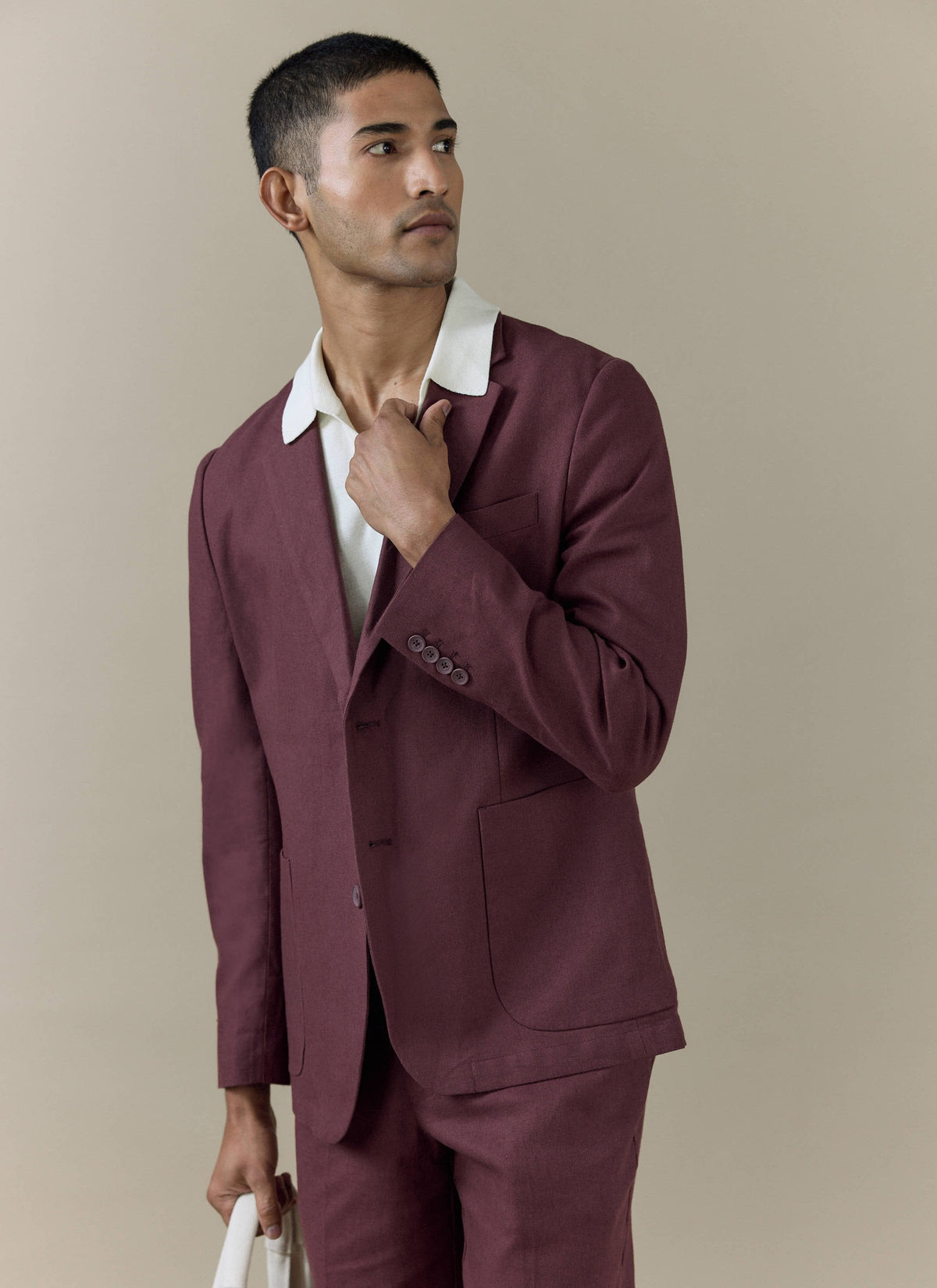 Men's Burgundy Tailored Blazer - Linen Blend | Percival Quality
