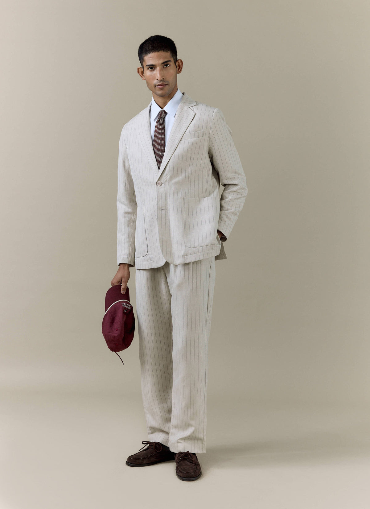 Men's Tailored Pin Stripe Blazer - Cream - Linen Blend | Percival Signature