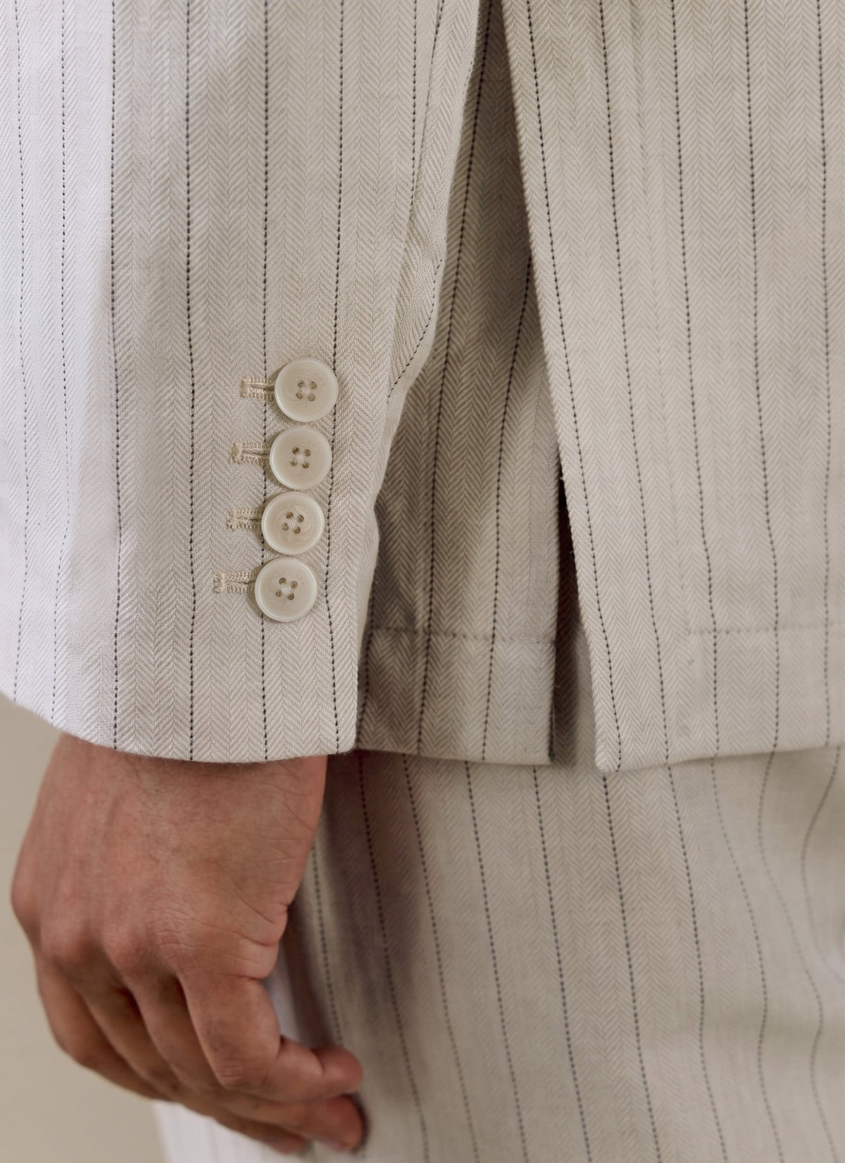 Men's Tailored Pin Stripe Blazer - Cream - Linen Blend | Percival Signature