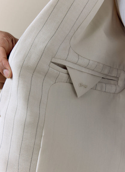 Men's Tailored Pin Stripe Blazer - Cream - Linen Blend | Percival Signature