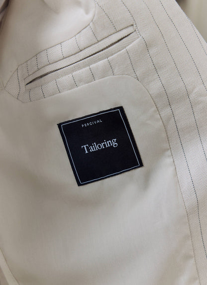 Men's Tailored Pin Stripe Blazer - Cream - Linen Blend | Percival Signature