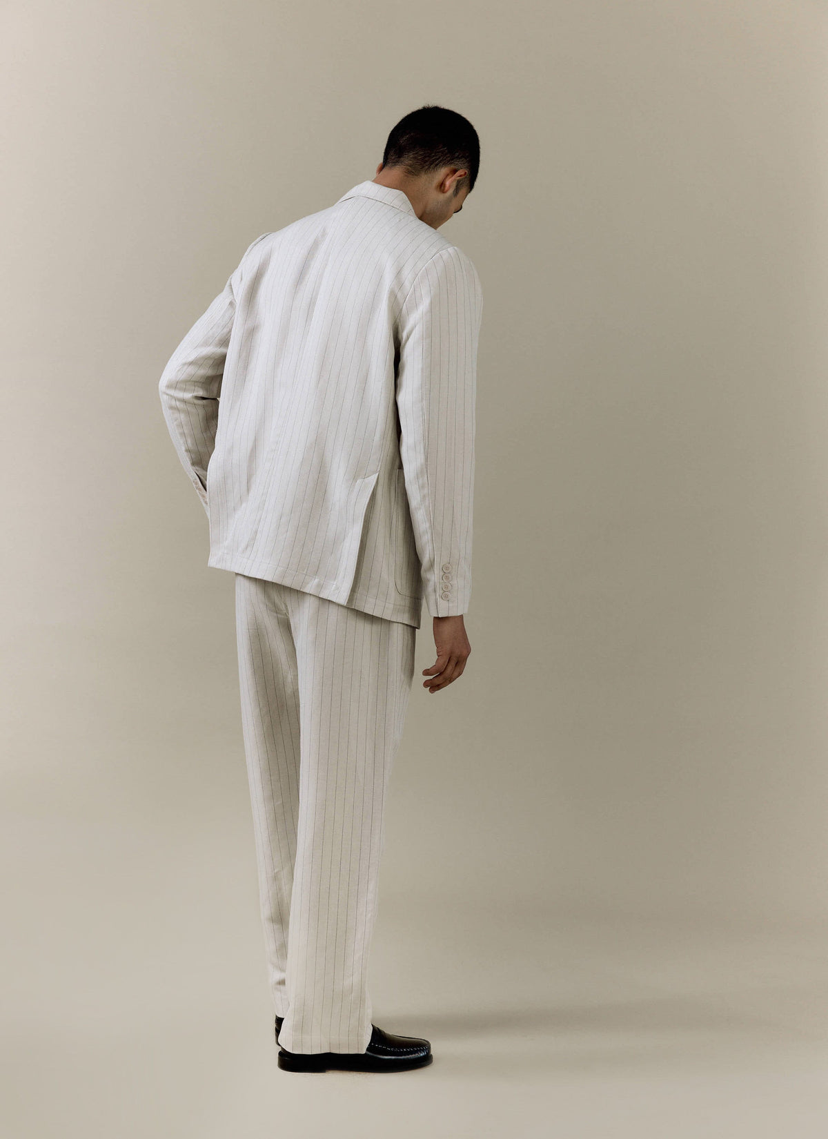 Men's Tailored Pin Stripe Blazer - Cream - Linen Blend | Percival Signature