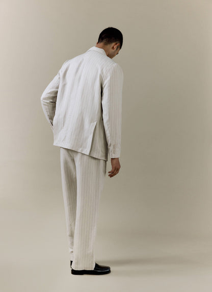 Men's Tailored Pin Stripe Blazer - Cream - Linen Blend | Percival Signature