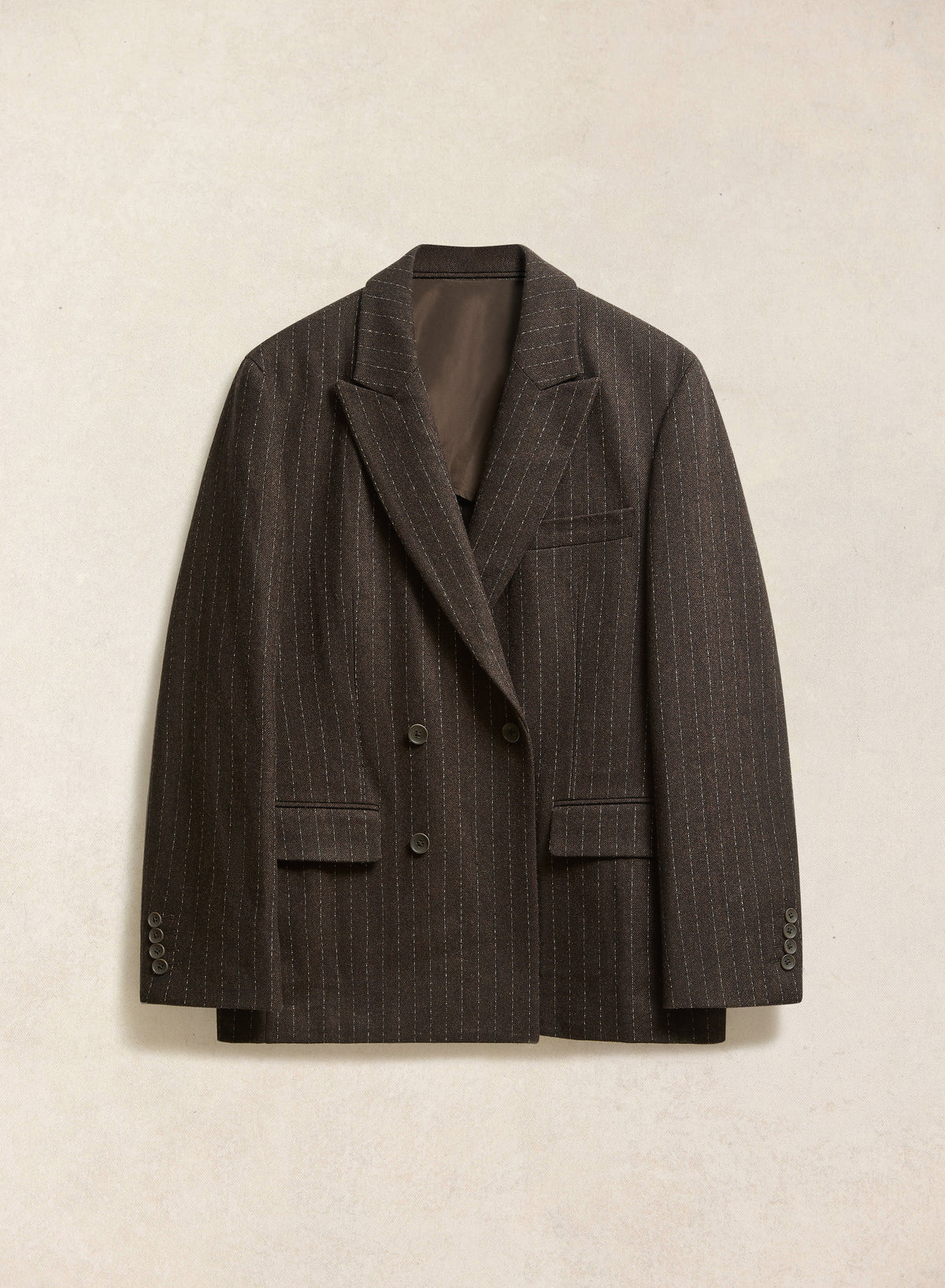 Men's Pinstripe Double Breasted Blazer - Wool - Brown - Percival | Percival Sale