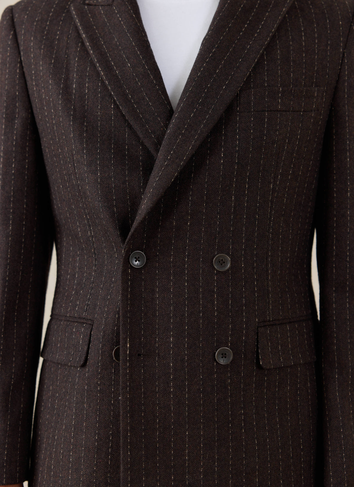 Men's Pinstripe Double Breasted Blazer - Wool - Brown - Percival | Percival Sale