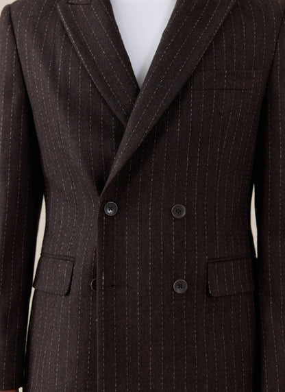 Men's Pinstripe Double Breasted Blazer - Wool - Brown - Percival | Percival Sale