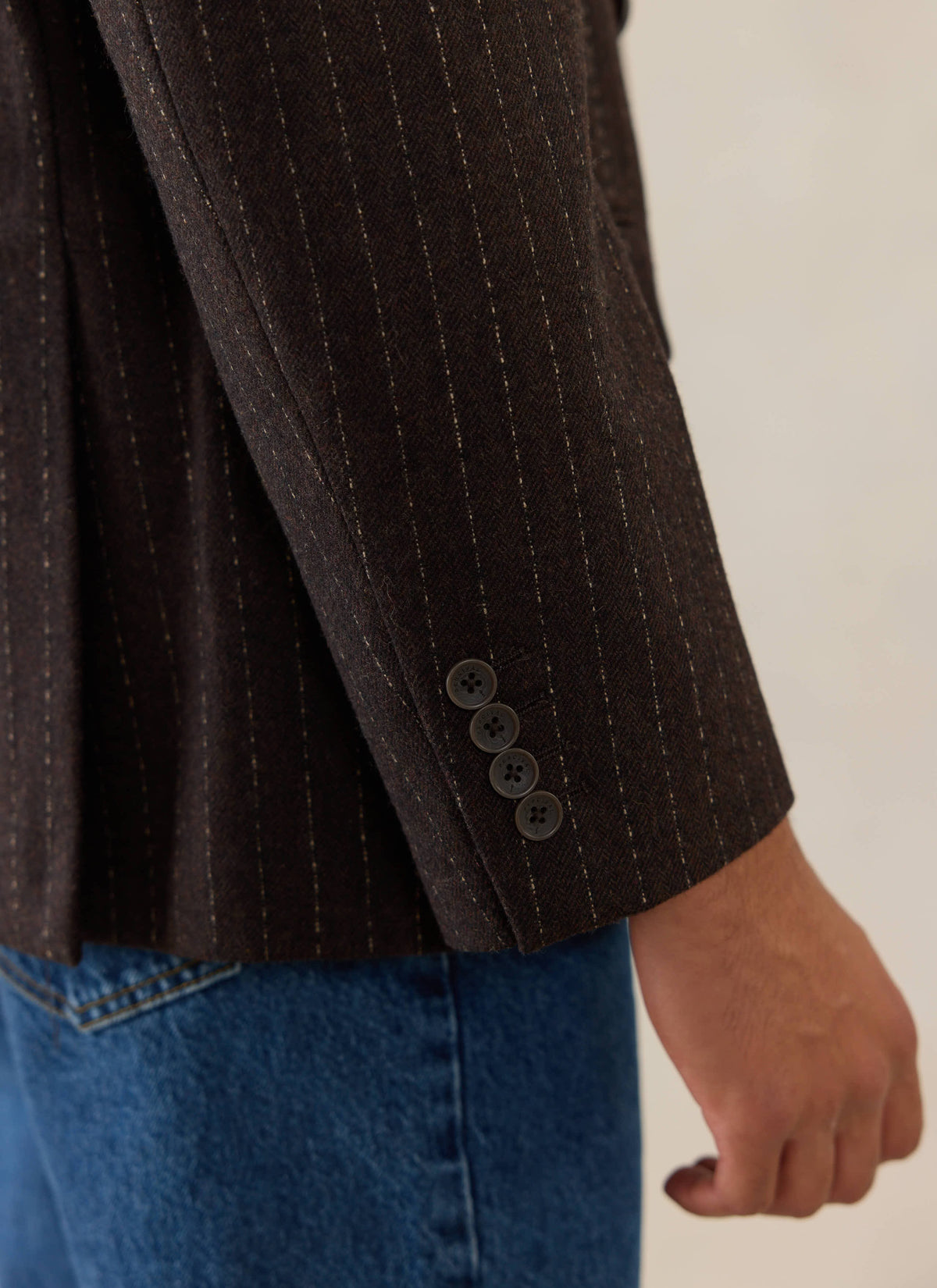 Men's Pinstripe Double Breasted Blazer - Wool - Brown - Percival | Percival Sale