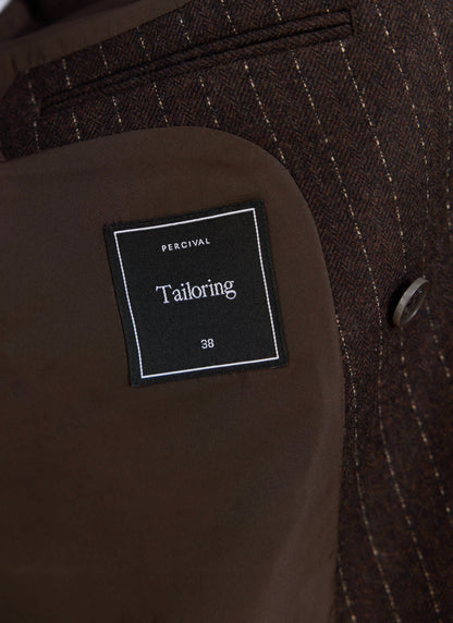 Men's Pinstripe Double Breasted Blazer - Wool - Brown - Percival | Percival Sale