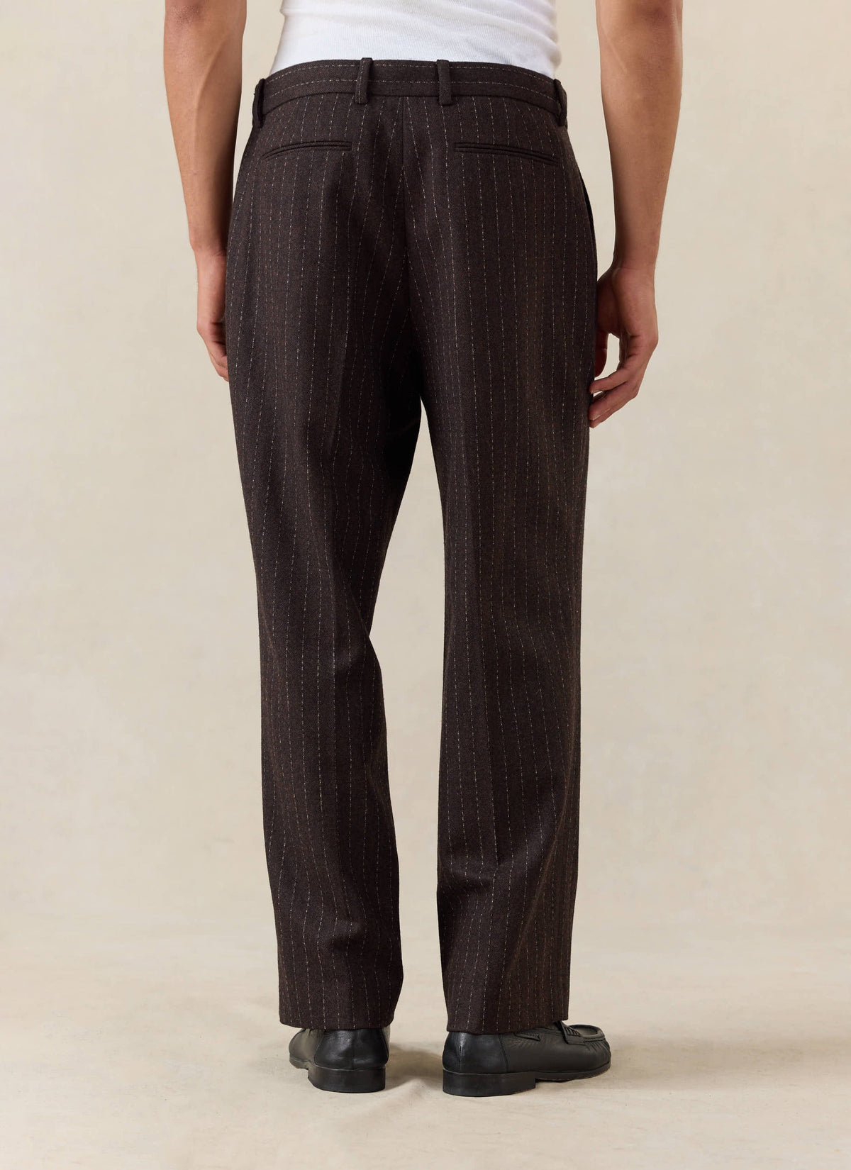 Men's Pinstripe Pleated Tailored Trousers - Wool - Brown - Percival | Percival Latest
