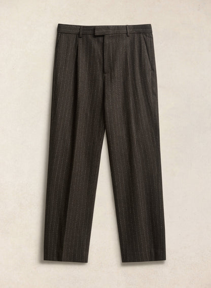 Men's Pinstripe Pleated Tailored Trousers - Wool - Brown - Percival | Percival Latest