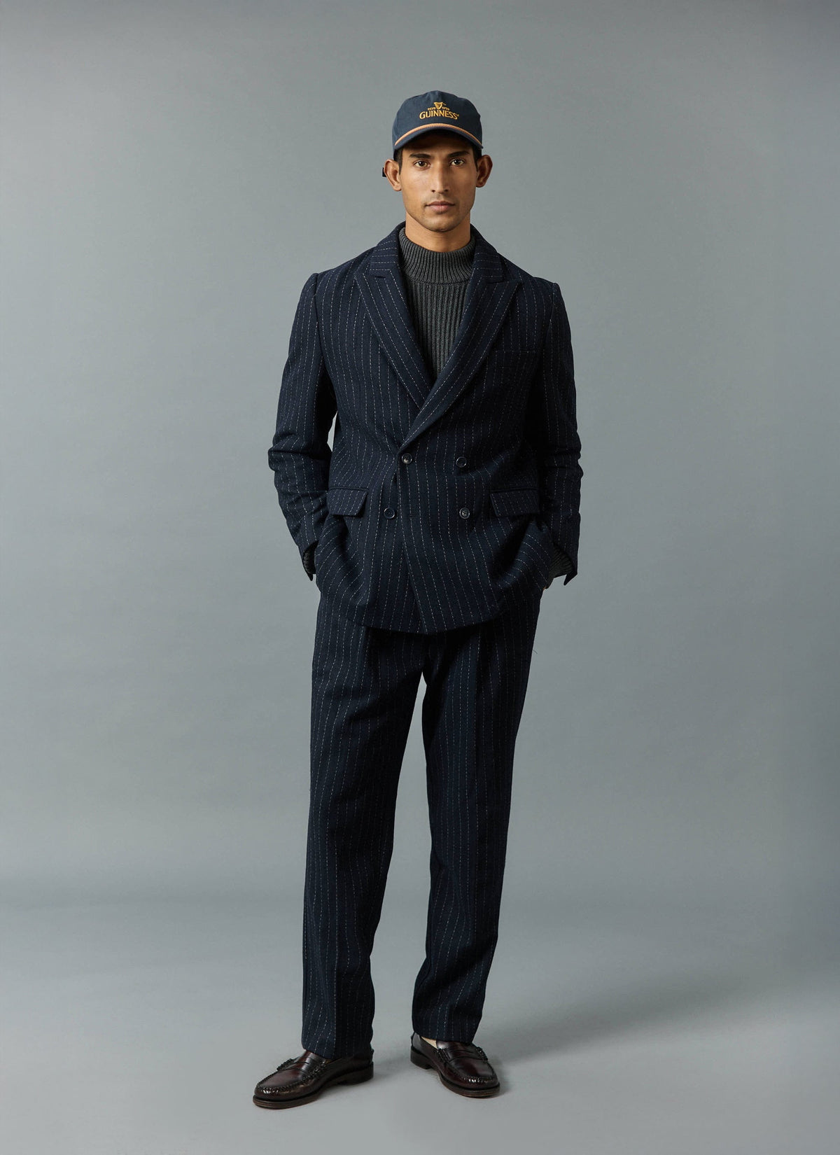 Textured Stripe Double Breasted Blazer - Navy | Percival Everyday