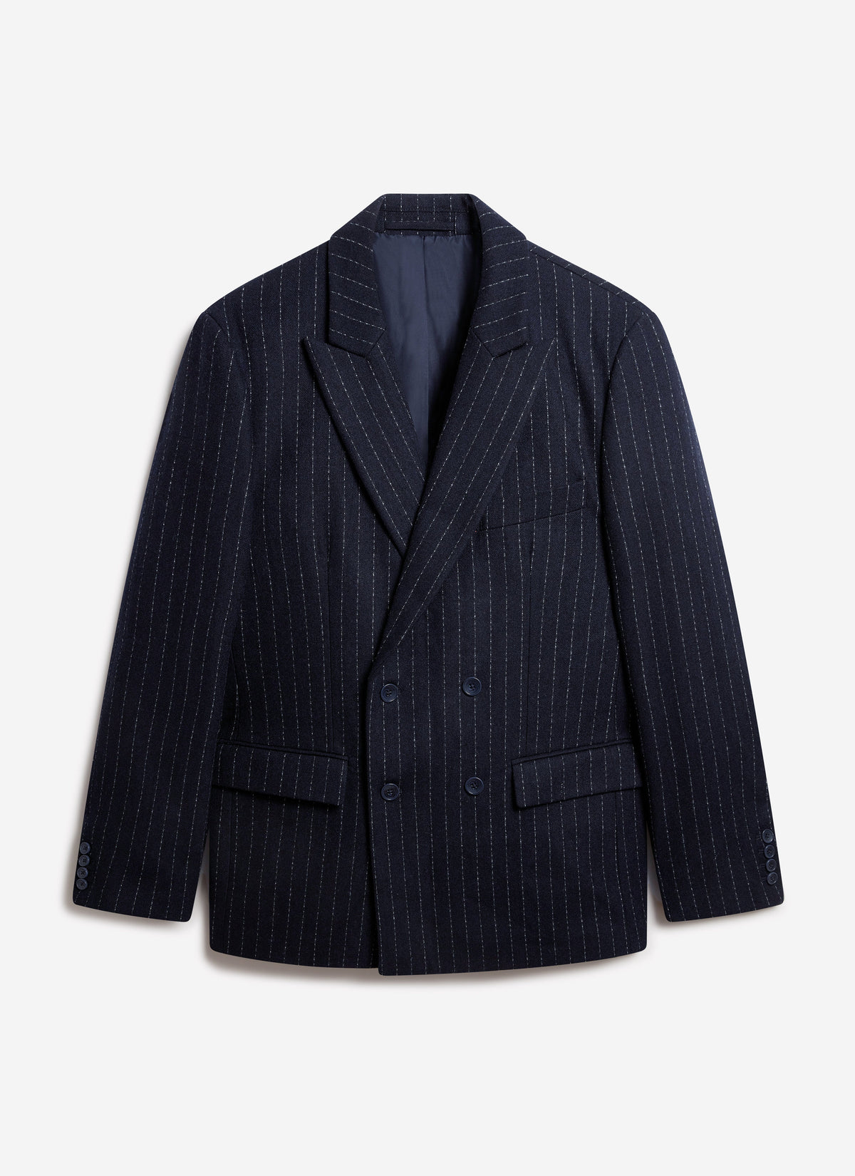 Textured Stripe Double Breasted Blazer - Navy | Percival Everyday