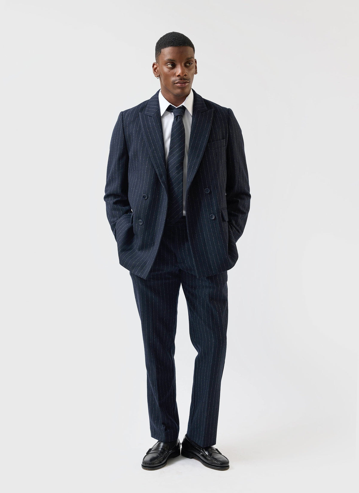Textured Stripe Double Breasted Blazer - Navy | Percival Everyday