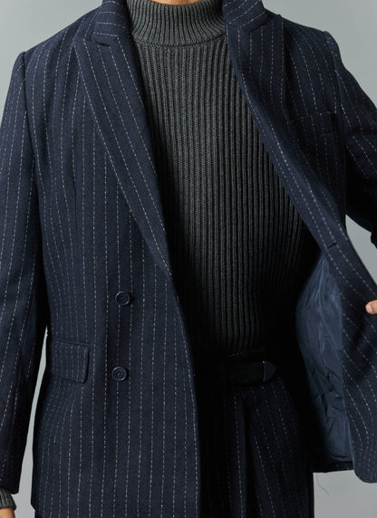 Textured Stripe Double Breasted Blazer - Navy | Percival Everyday