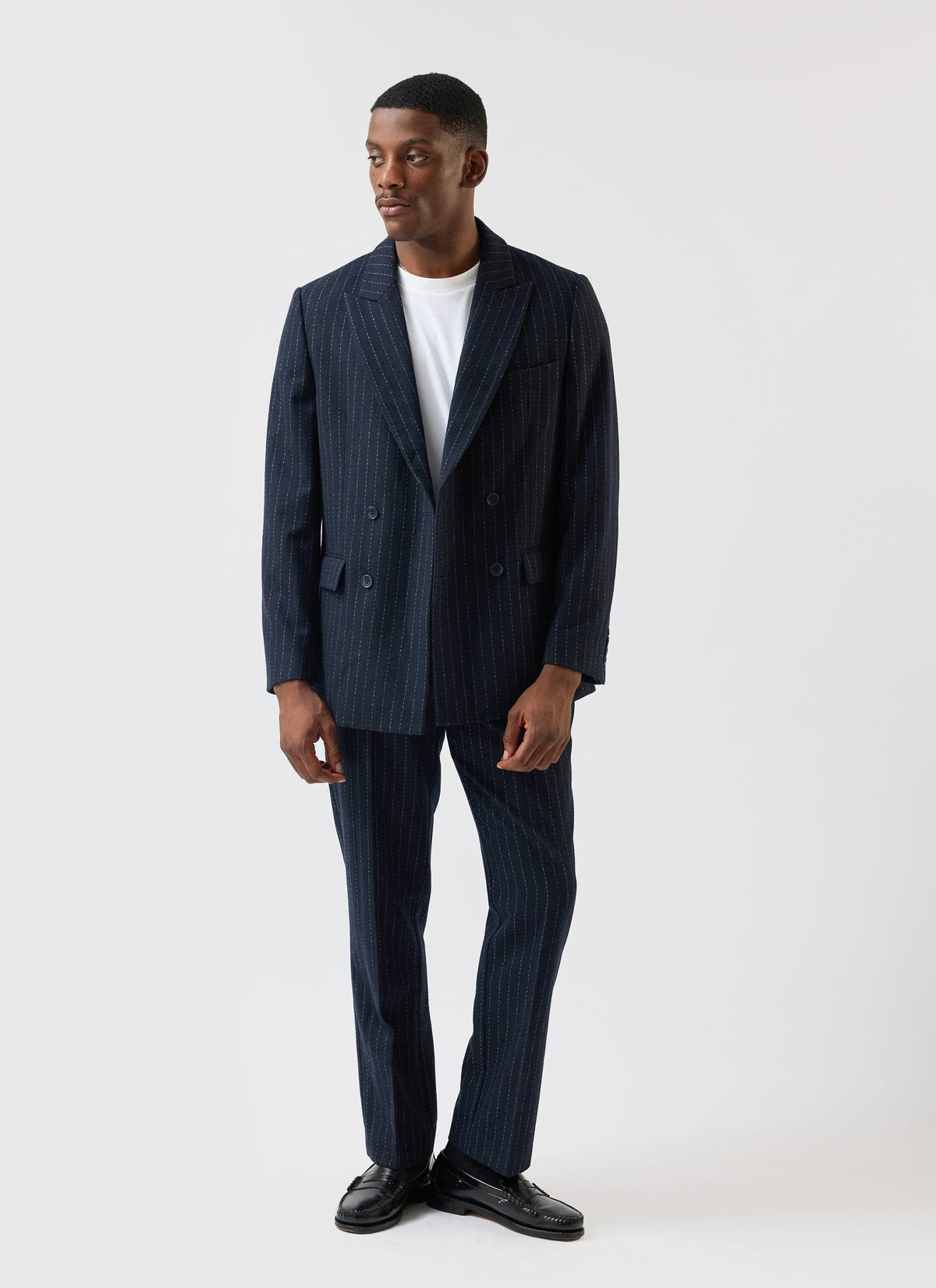 Textured Stripe Double Breasted Blazer - Navy | Percival Everyday