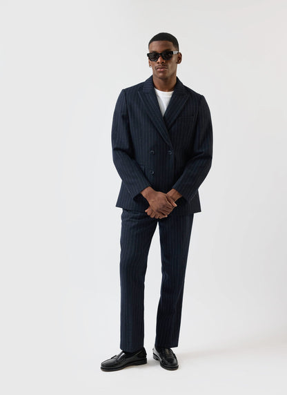 Textured Stripe Double Breasted Blazer - Navy | Percival Everyday