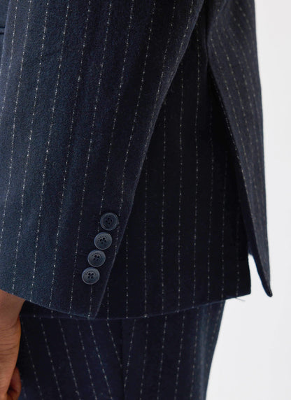 Textured Stripe Double Breasted Blazer - Navy | Percival Everyday