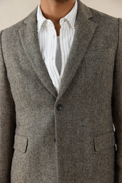 Men's Birdseye Wool Tailored Blazer - Suit Jacket - Grey - Percival | Percival Exclusive