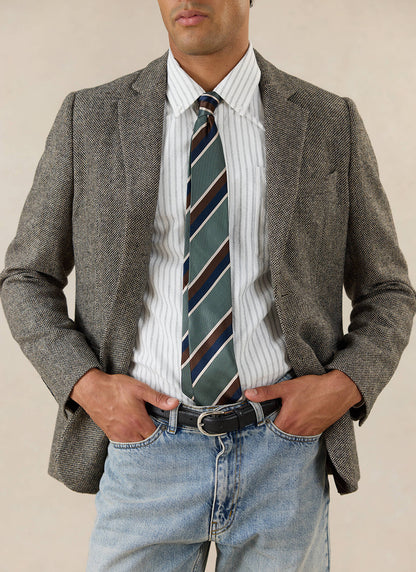 Men's Birdseye Wool Tailored Blazer - Suit Jacket - Grey - Percival | Percival Exclusive