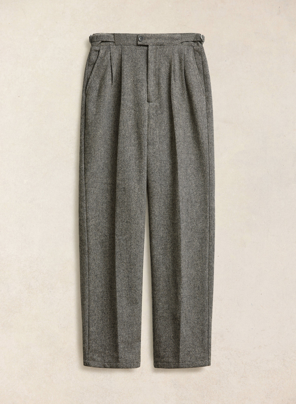 Men's Double Pleated Tailored Trousers - Grey Birdseye Wool - Percival | Percival Signature