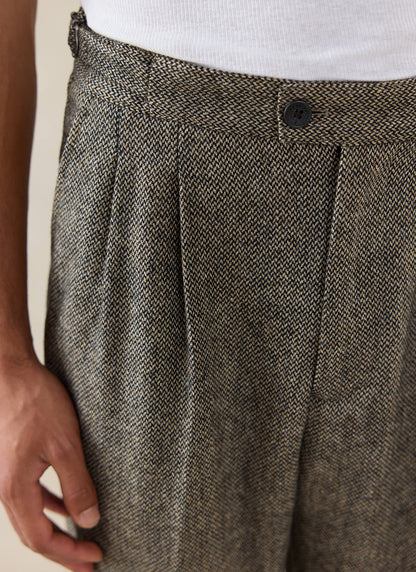 Men's Double Pleated Tailored Trousers - Grey Birdseye Wool - Percival | Percival Signature