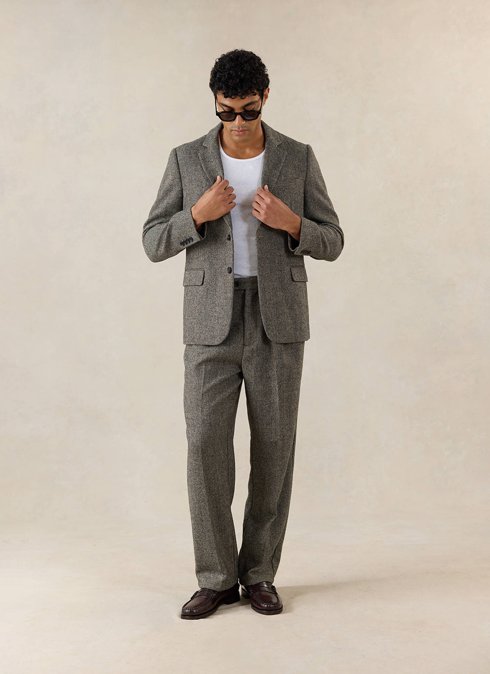Men's Double Pleated Tailored Trousers - Grey Birdseye Wool - Percival | Percival Signature