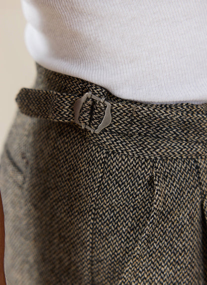Men's Double Pleated Tailored Trousers - Grey Birdseye Wool - Percival | Percival Signature