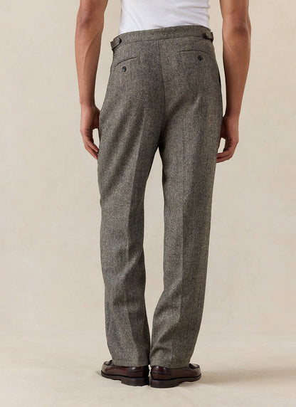 Men's Double Pleated Tailored Trousers - Grey Birdseye Wool - Percival | Percival Signature