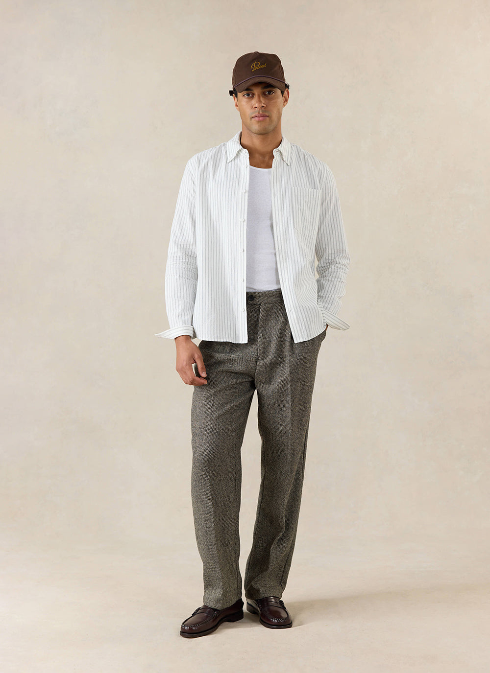Men's Double Pleated Tailored Trousers - Grey Birdseye Wool - Percival | Percival Signature