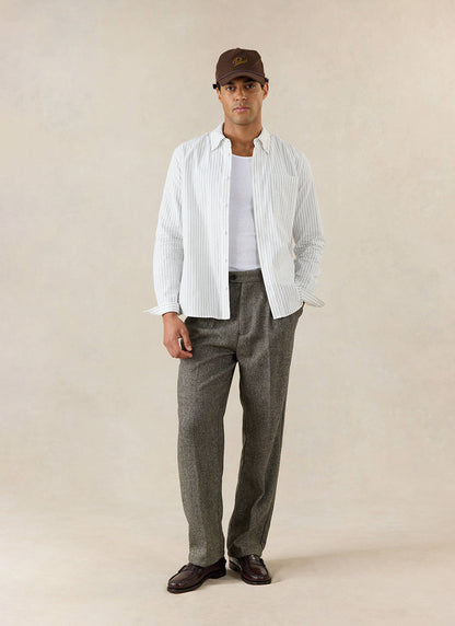 Men's Double Pleated Tailored Trousers - Grey Birdseye Wool - Percival | Percival Signature