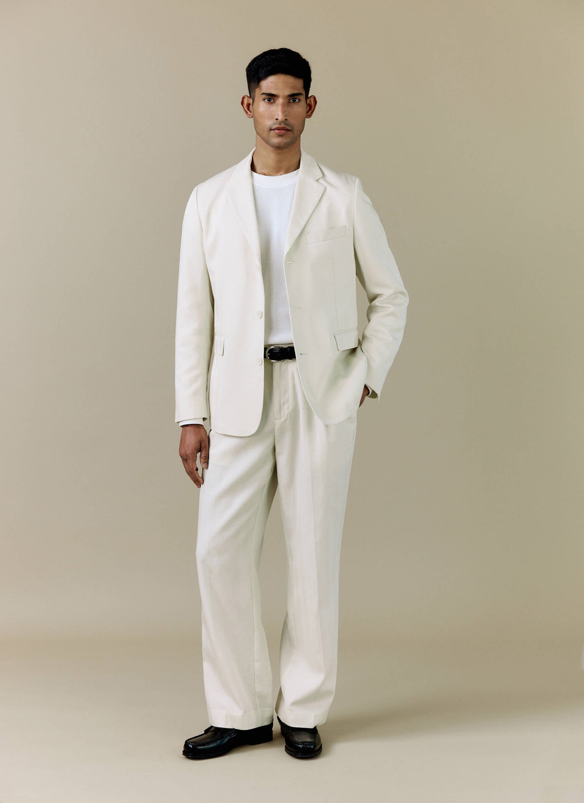 Men's 3 Button Blazer - Cream Suit Jacket - Lyocell | Percival Trusted