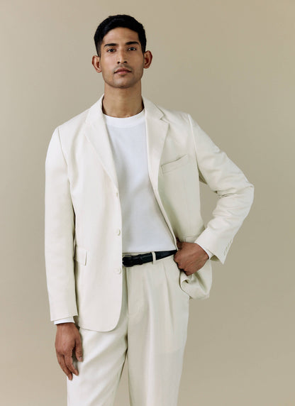 Men's 3 Button Blazer - Cream Suit Jacket - Lyocell | Percival Trusted