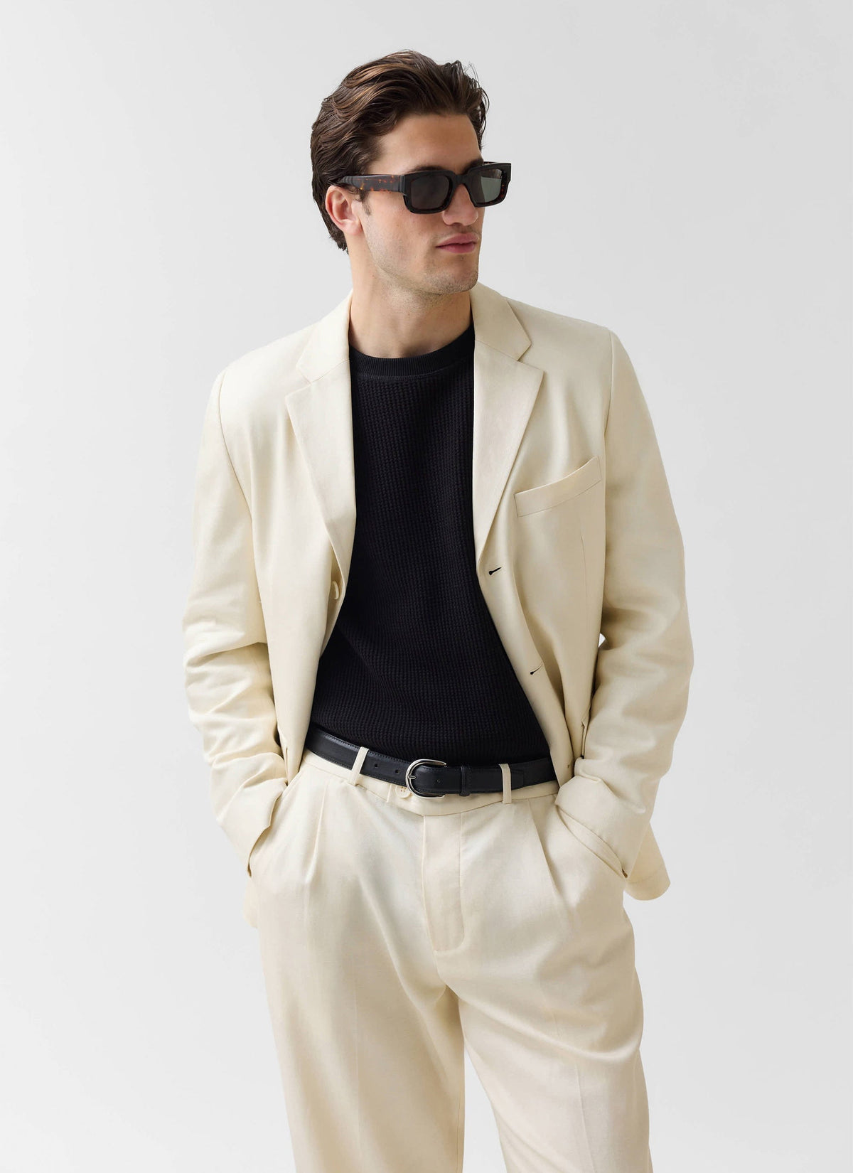 Men's 3 Button Blazer - Cream Suit Jacket - Lyocell | Percival Trusted
