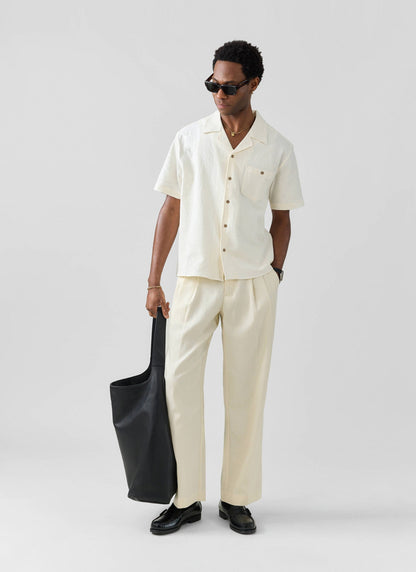 Men's Pleated Trousers - Relaxed Fit - Cream - Lyocell | Percival Customer Favorite