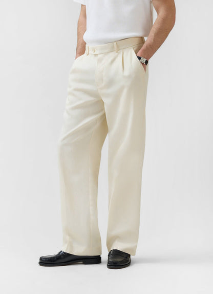 Men's Pleated Trousers - Relaxed Fit - Cream - Lyocell | Percival Customer Favorite