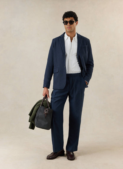 Men's Navy Herringbone Wool Blazer - Suit Jacket - Percival | Percival Quality