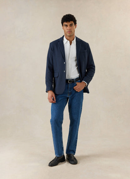 Men's Navy Herringbone Wool Blazer - Suit Jacket - Percival | Percival Quality