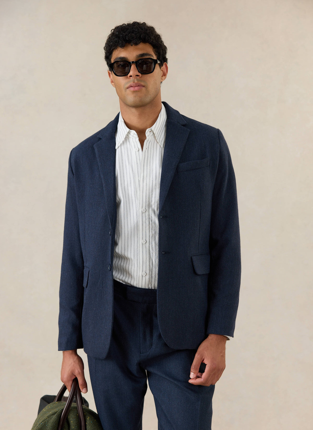 Men's Navy Herringbone Wool Blazer - Suit Jacket - Percival | Percival Quality