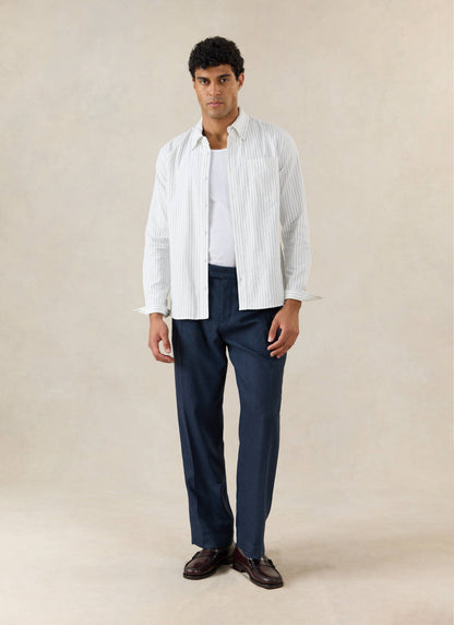 Men's Navy Pleated Trousers - Herringbone Wool - Percival | Percival Signature