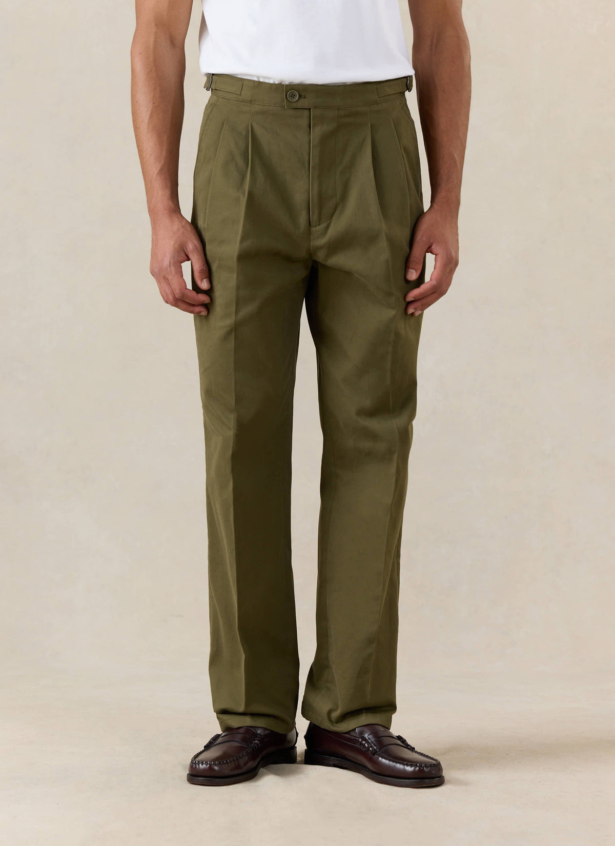 Men's Double Pleated Trousers - Brushed Moleskin - Forest Green - Percival | Percival Best Seller